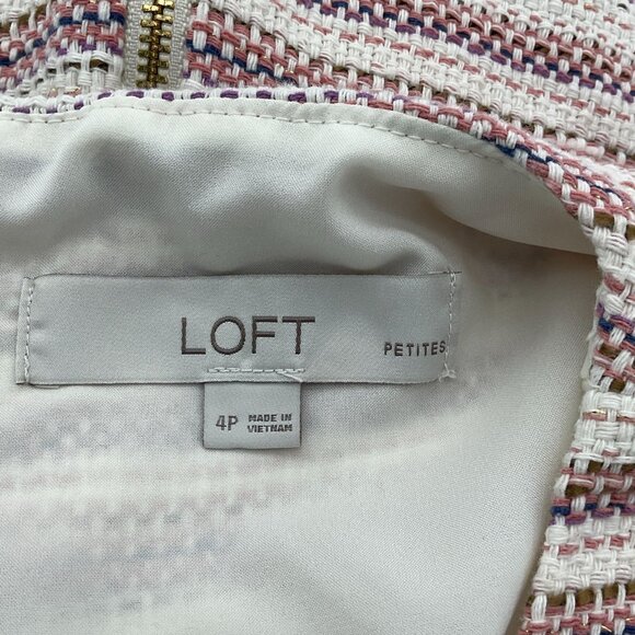 LOFT Petites Sleeveless Textured Tweed Dress Pink Cream Metallic Gold Thread 4P - Picture 8 of 10